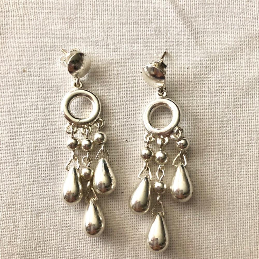 Vintage silver tone dangle pierced earrings